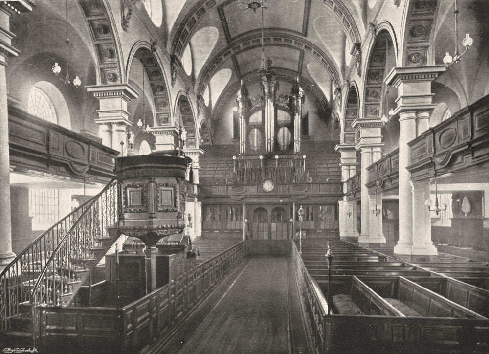 LONDON. St Bride's Church- The Nave, with Pulpit, Organ, etc 1896 old print